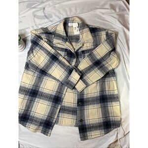 Time And Tru Jacket Womens Size XL Blue/WhPlaid Shacket Flap Pockets Button Up